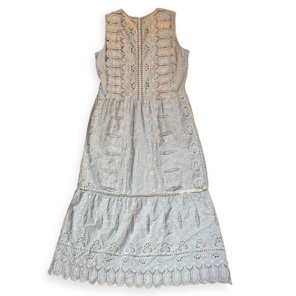 Sea New York Embroidered Sleeveless Midi Dress Pale Blue Grey Size 2 - Picture 9 of 16